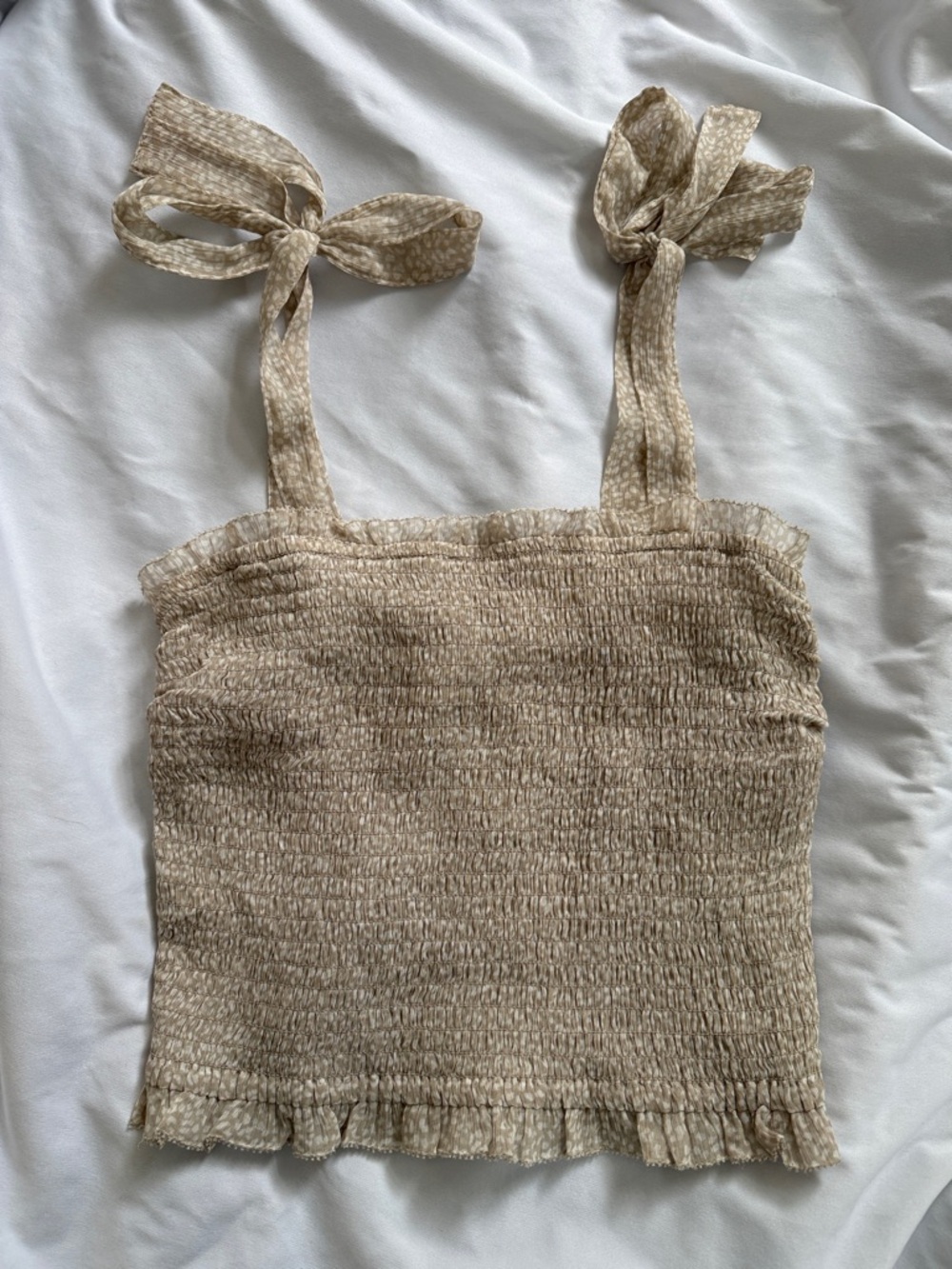 Abercrombie & Fitch Beige Smocked Tie-Shoulder Camisole